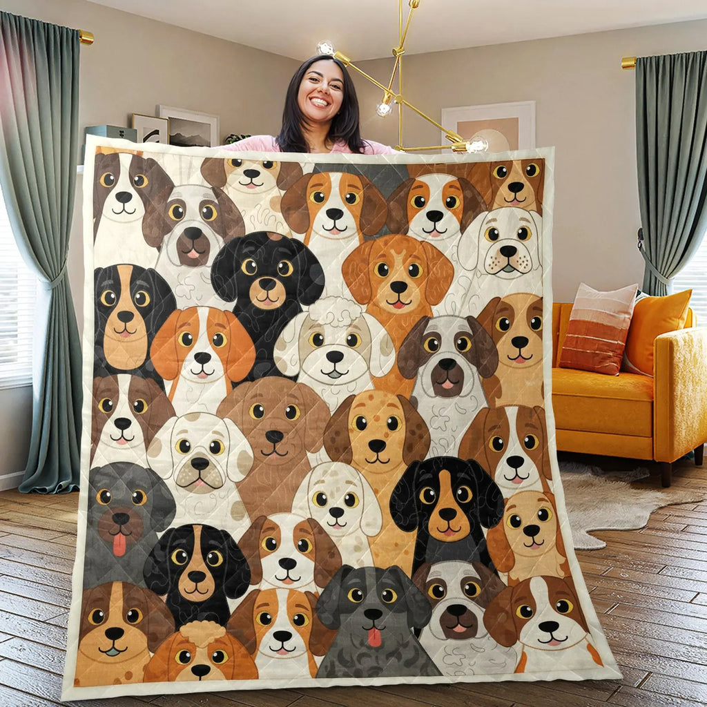 Dog Quilt Blanket, Patchwork Dog Pattern Throw, Multicolor Puppy Sofa Bed Cover