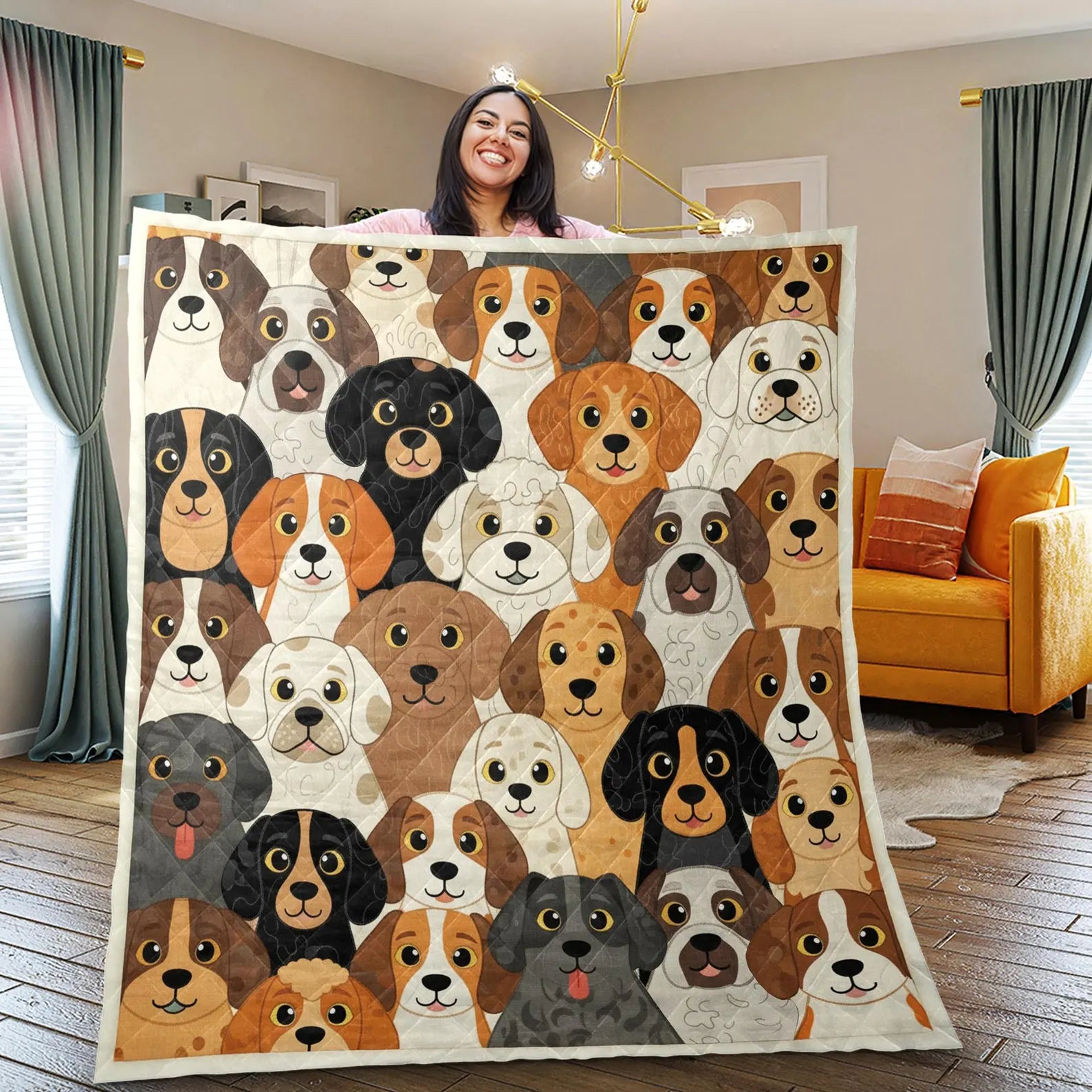 Dog Quilt Blanket, Patchwork Dog Pattern Throw, Multicolor Puppy Sofa Bed Cover