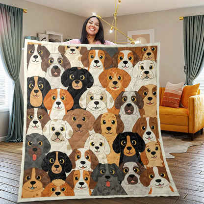 Dog Faces Patchwork Quilt Blanket - Multicolor Puppy Quilted Throw for Sofa & Bed - Gift For Dog Lovers