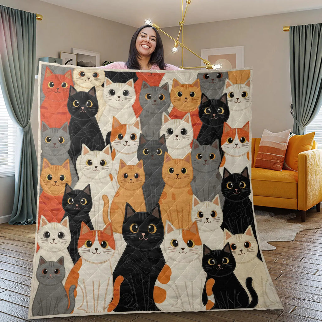 Cat Quilt Blanket, Patchwork Cat Pattern Throw, Multicolor Kitty Sofa Bed Cover