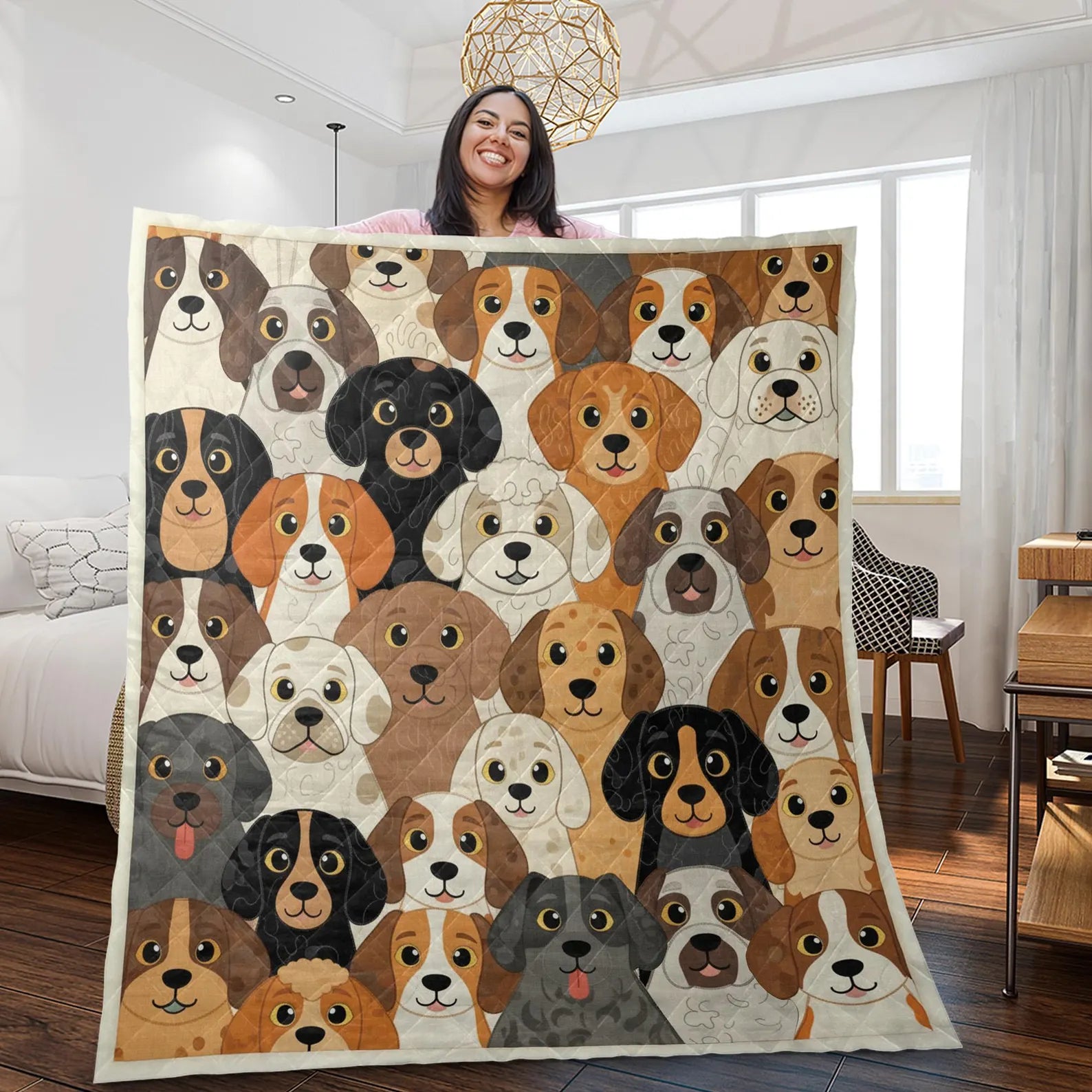 Dog Quilt Blanket, Patchwork Dog Pattern Throw, Multicolor Puppy Sofa Bed Cover