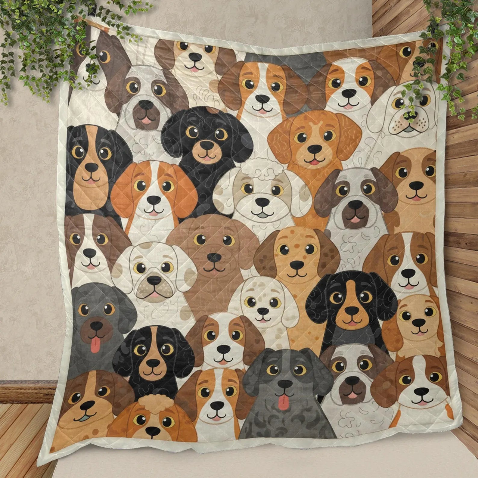 Dog Quilt Blanket, Patchwork Dog Pattern Throw, Multicolor Puppy Sofa Bed Cover