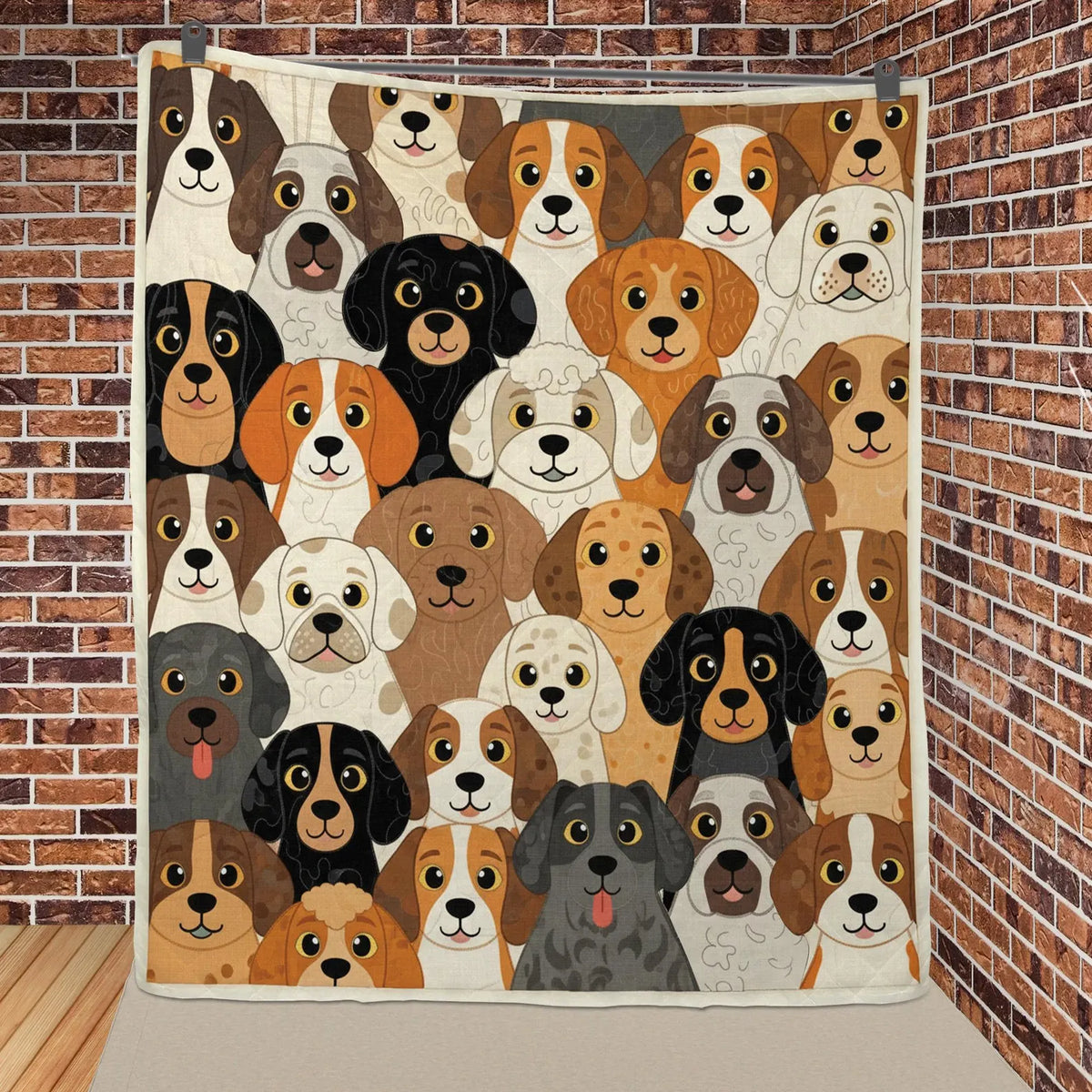 Dog Faces Patchwork Quilt Blanket - Multicolor Puppy Quilted Throw for Sofa & Bed - Gift For Dog Lovers