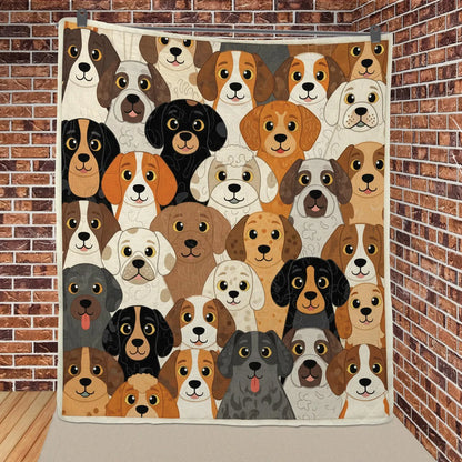 Dog Faces Patchwork Quilt Blanket - Multicolor Puppy Quilted Throw for Sofa & Bed - Gift For Dog Lovers
