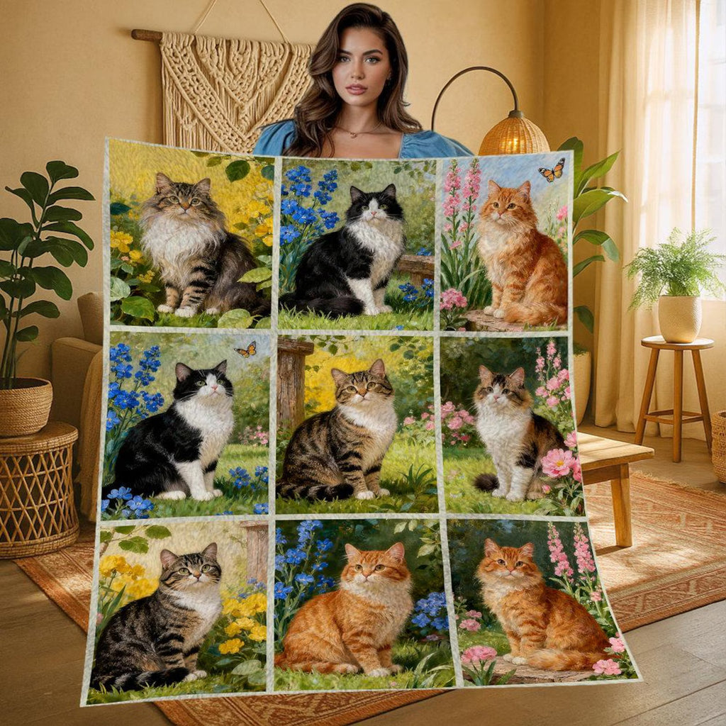 Vintage Floral Cat Fleece Blanket, Personalized Cat Fleece Blanket