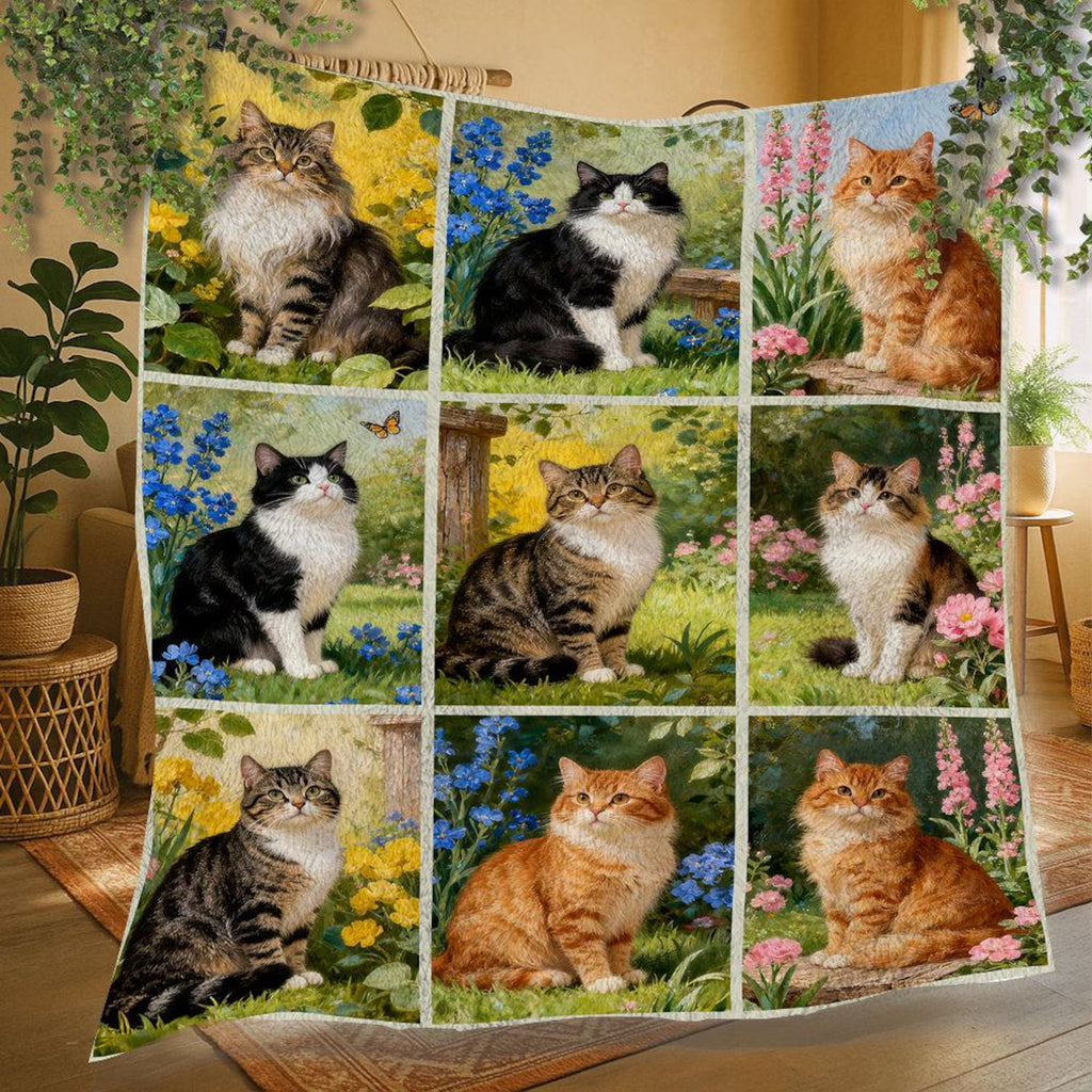 Vintage Floral Cat Fleece Blanket, Personalized Cat Fleece Blanket