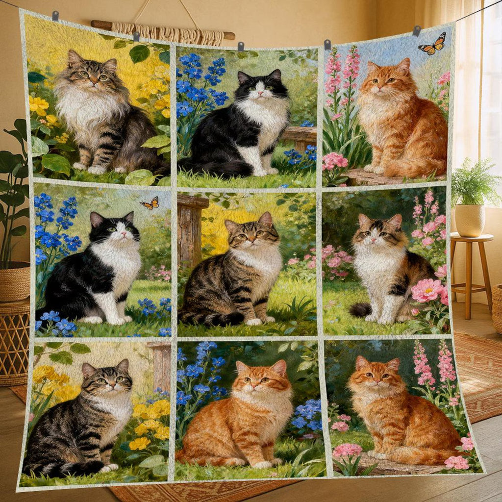 Vintage Floral Cat Fleece Blanket, Personalized Cat Fleece Blanket