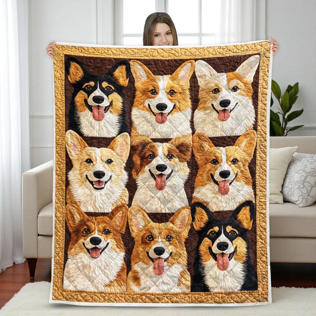 Funny Corgi Quilted Blanket, Cute Corgi Dog Quilt, Cute Pet Blanket, Cozy Dog Lover Gift