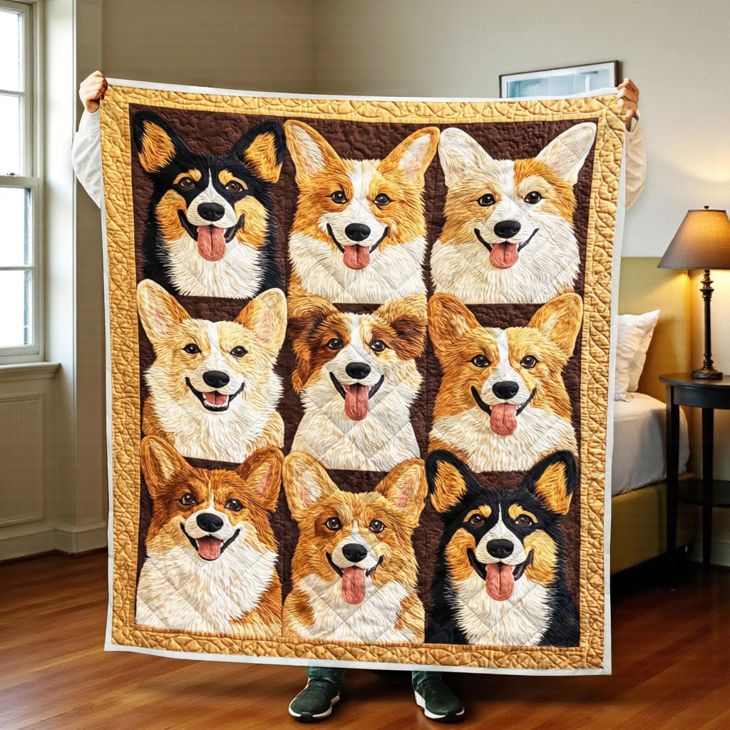 Funny Corgi Quilted Blanket, Cute Corgi Dog Quilt, Cute Pet Blanket, Cozy Dog Lover Gift