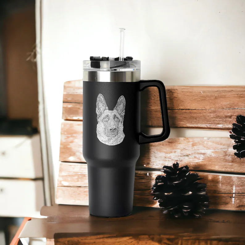Custom Dog Photo Tumbler, Personalized Christmas Gifts for Dog Mom, Engrave Your Photo on 40oz Tumbler With Handle