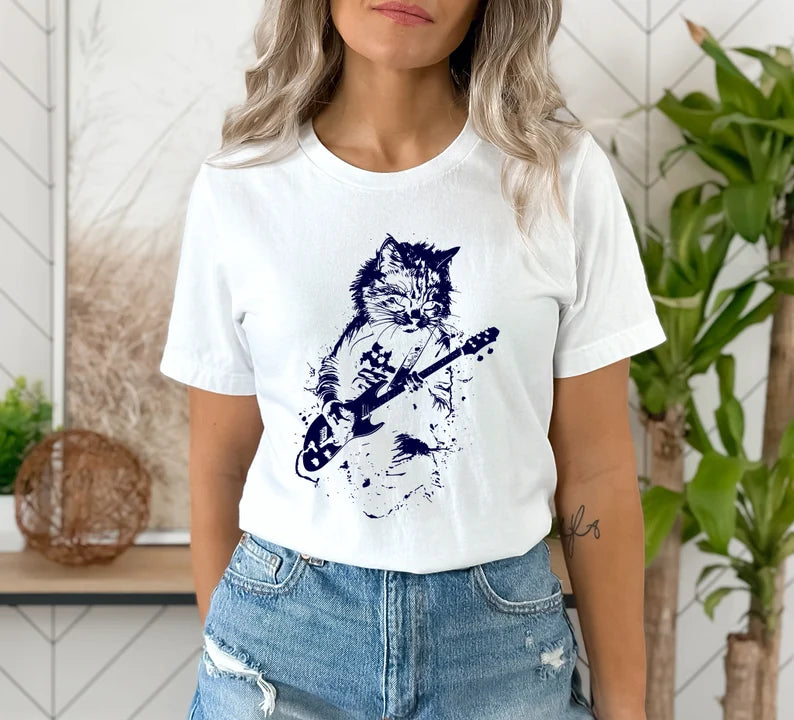 Rock Cat Guitar T-Shirt: Funny Cat Lover Gift
