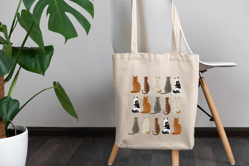 Cute Cat Tote Bag, Gift for Cats Lovers, Cat Mom Shoulder Bag, Cat Mama Tote, Cat Shopping Bag,Cat Eco Canvas Bag, Cat Book Tote Bag