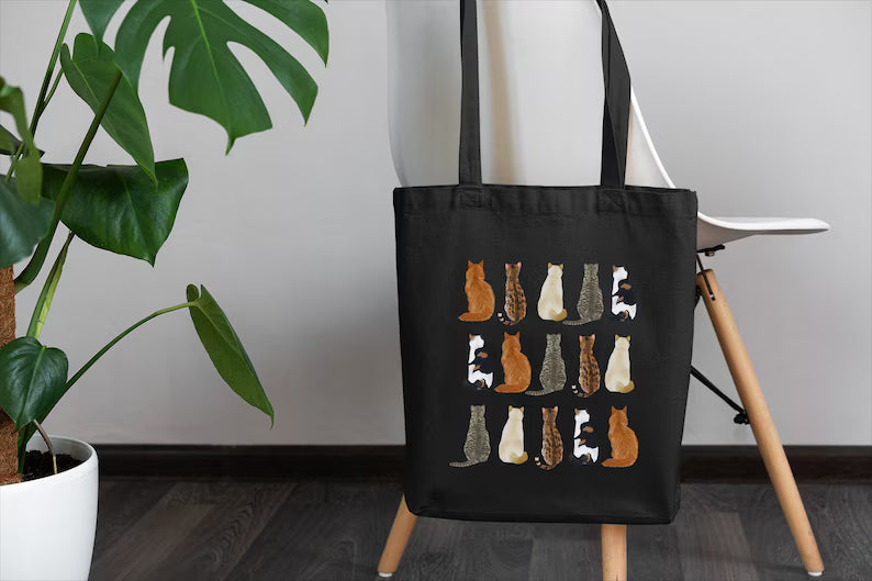 Cute Cat Tote Bag, Gift for Cats Lovers, Cat Mom Shoulder Bag, Cat Mama Tote, Cat Shopping Bag,Cat Eco Canvas Bag, Cat Book Tote Bag