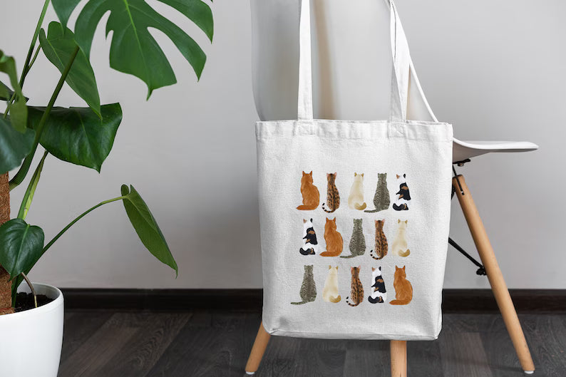 Cute Cat Tote Bag, Gift for Cats Lovers, Cat Mom Shoulder Bag, Cat Mama Tote, Cat Shopping Bag,Cat Eco Canvas Bag, Cat Book Tote Bag