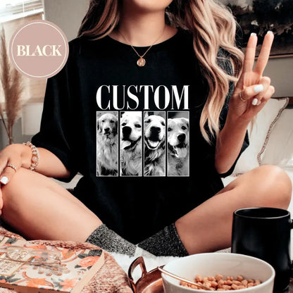 Custom Pet Photo Strip Shirt With Name - Personalized Black And White Dog Or Cat Tee - Gift For Dog Moms
