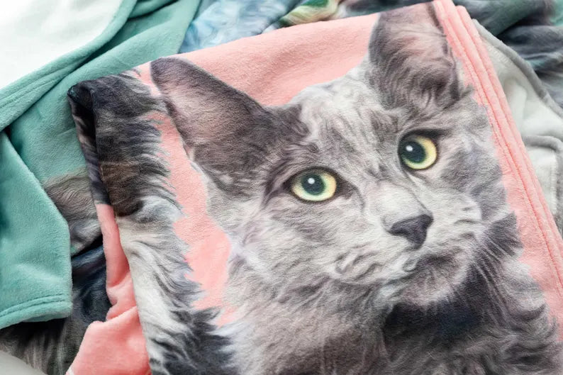 Personalized Pet Photo Blanket: Custom Dog Cat Memorial Gift