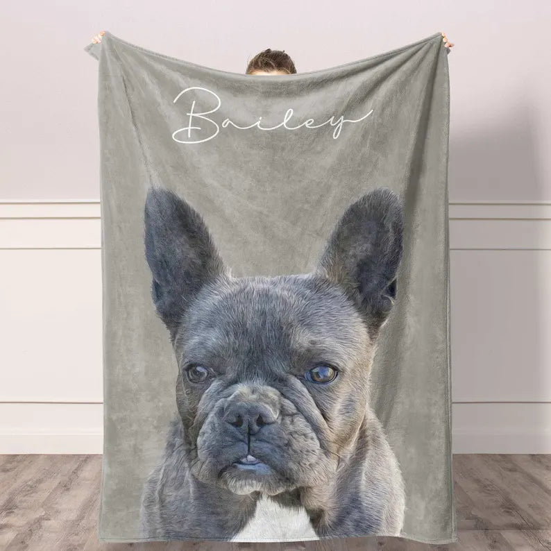 Personalized Pet Photo Blanket: Custom Dog Cat Memorial Gift
