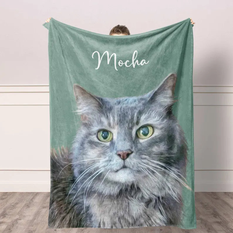 Personalized Pet Photo Blanket: Custom Dog Cat Memorial Gift