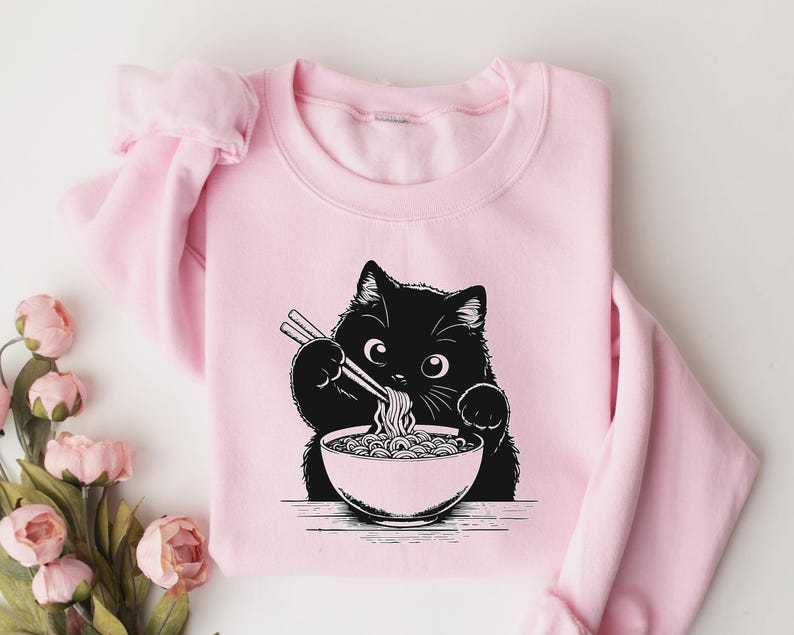 Noodle Cat Shirt, Cat Sweatshirt, Ramen Cat Shirt, Cat Mom Shirt, Cat Tee, Cat Lover Shirt, Animal Lover Tee, Cat Lovers Tee, Gift for Mom