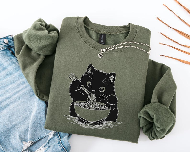 Noodle Cat Shirt, Cat Sweatshirt, Ramen Cat Shirt, Cat Mom Shirt, Cat Tee, Cat Lover Shirt, Animal Lover Tee, Cat Lovers Tee, Gift for Mom