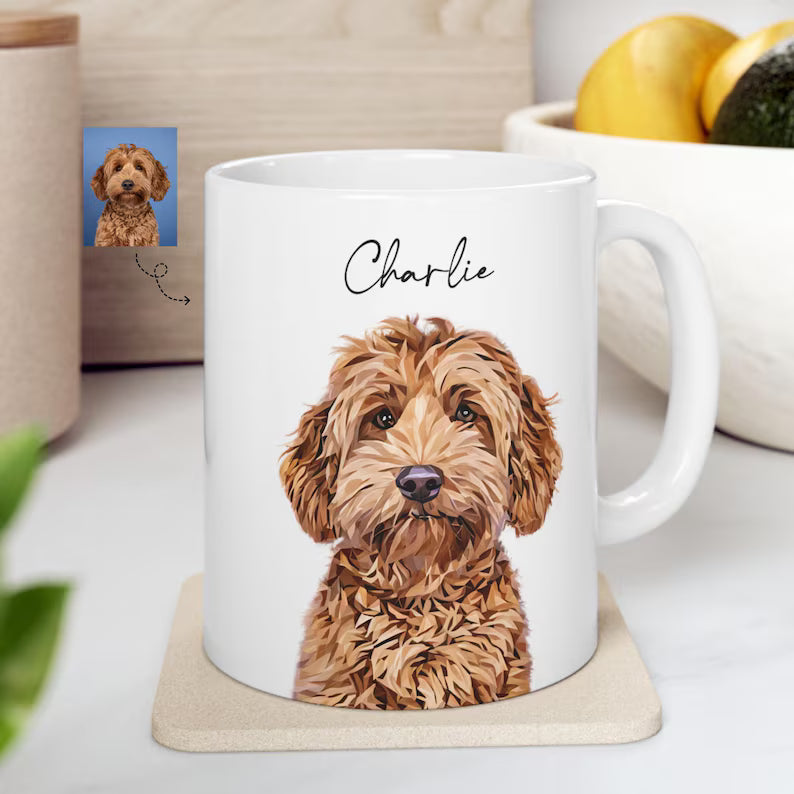 Personalized Pet Portrait Mug: Custom Dog or Cat Photo Coffee Cup