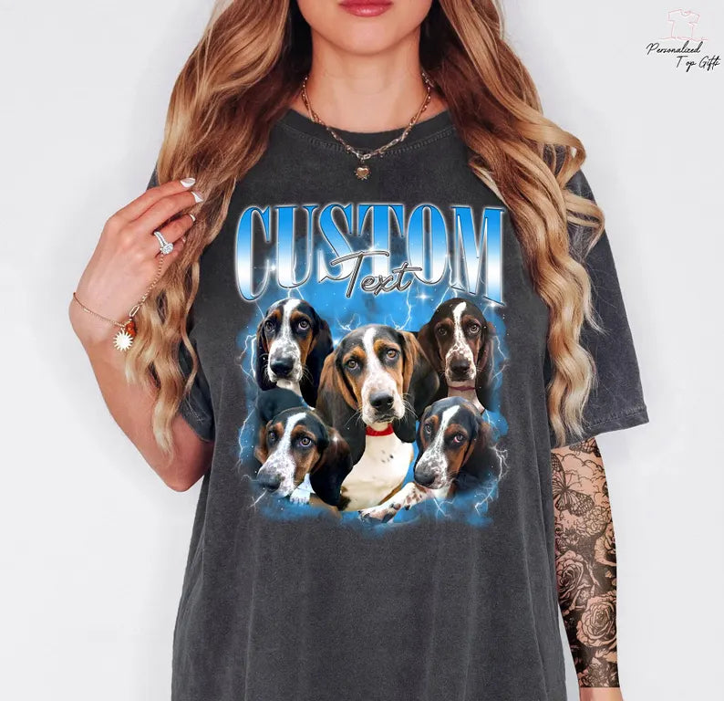 Custom Comfort Colors® Retro Dog Shirt, Personalized Pet Tee, Custom Photo Vintage 90s Graphic, Bootleg Rap Dog Shirt, Custom Design Tshirt