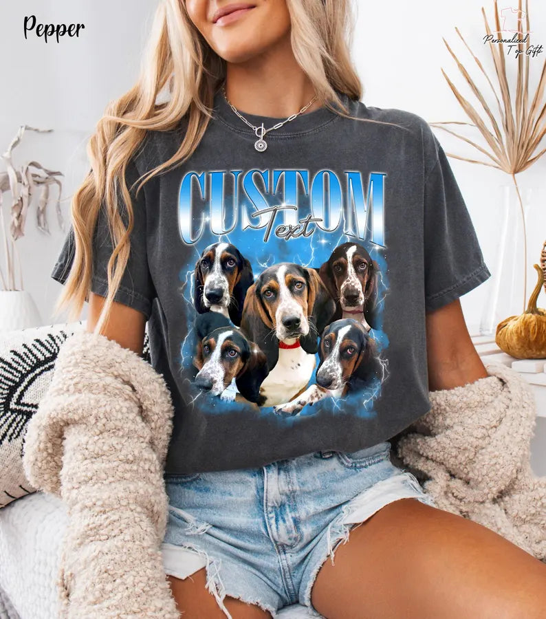Custom Comfort Colors® Retro Dog Shirt, Personalized Pet Tee, Custom Photo Vintage 90s Graphic, Bootleg Rap Dog Shirt, Custom Design Tshirt