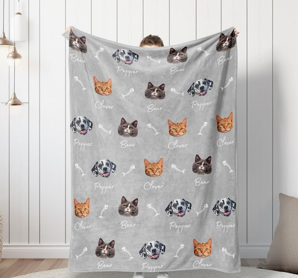 Custom Pet Blanket Using Pet Photo + Name Custom Dog Blanket Personalized Dog Blankets Cat Picture Blanket Pet Photo Blanket Dog Dad Gift