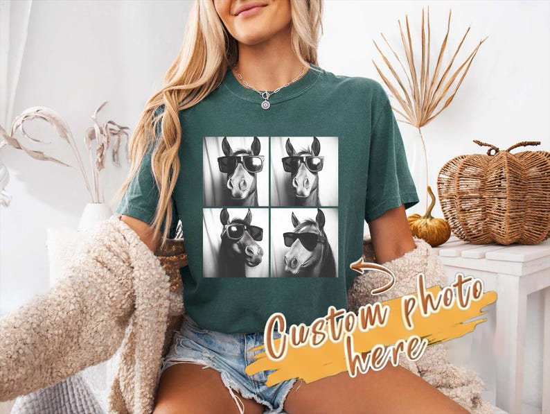 Horse Photo Booth Shirt - Funny Horse In Sunglasses Tee With Custom Pet Option - Gift For Horse Lovers