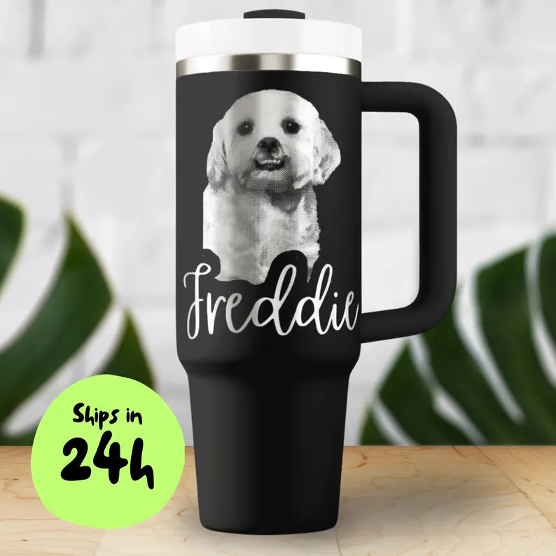Personalized Dog Picture  40 oz Tumbler Quencher: Custom Dog Dad Gift