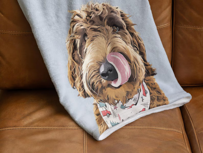 Custom Pet Portrait Blanket By Using Pet Photo,Personalized Blanket with Your Dog or Cat’s Portrait, Custom Dog Blanket with Name