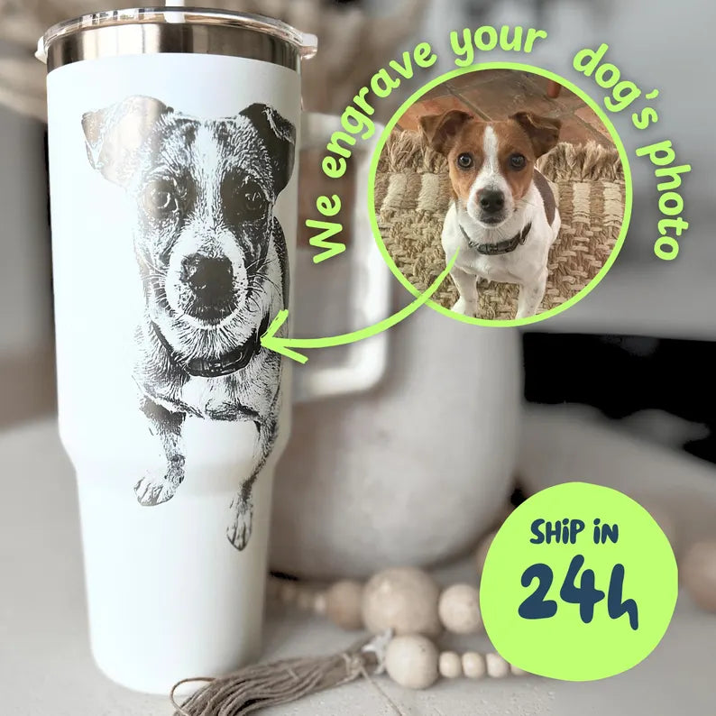 Personalized Dog Picture  40 oz Tumbler Quencher: Custom Dog Dad Gift
