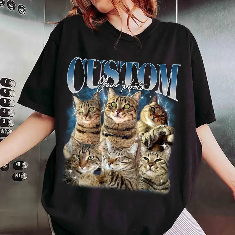 Custom Bootleg Pet Shirt, 90s Rap Style Dog Tee, Retro Pet Portrait Shirt, Personalized Funny Pet Gift for Dog Mom & Cat Dad