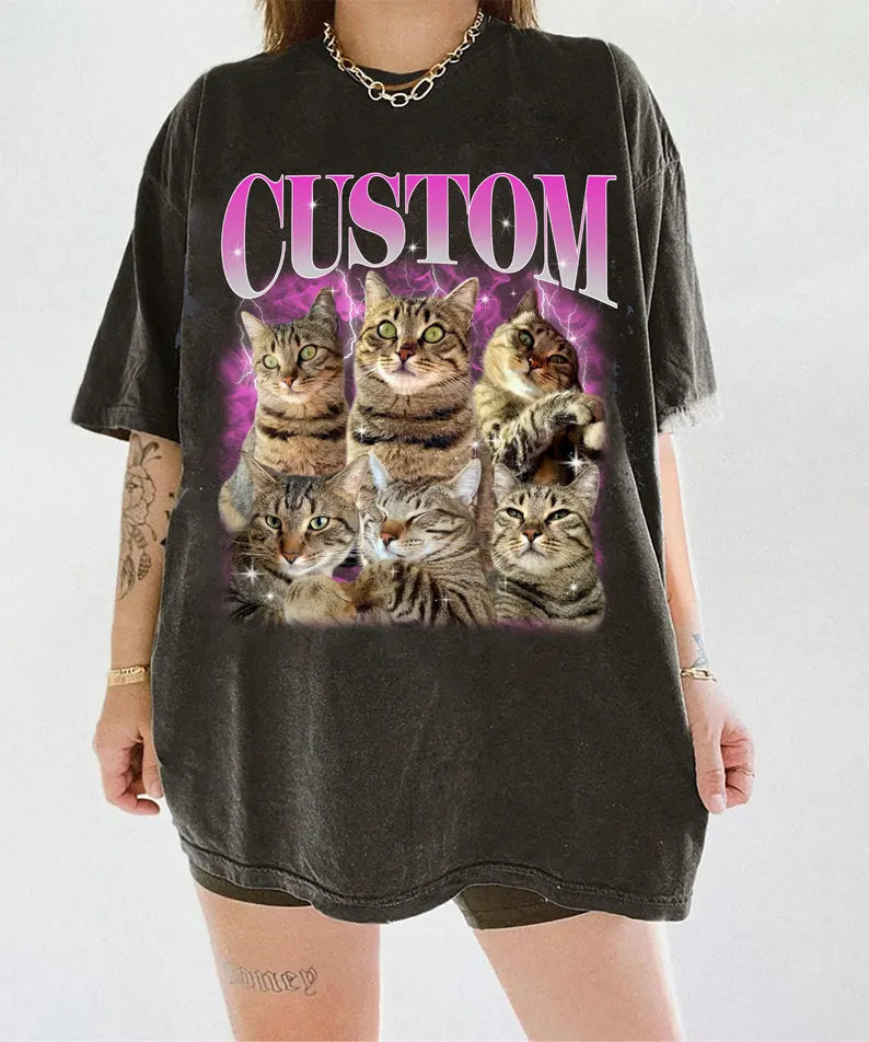 Custom Bootleg Pet Shirt, 90s Rap Style Dog Tee, Retro Pet Portrait Shirt, Personalized Funny Pet Gift for Dog Mom & Cat Dad