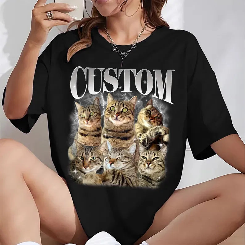 Custom Bootleg Pet Shirt, 90s Rap Style Dog Tee, Retro Pet Portrait Shirt, Personalized Funny Pet Gift for Dog Mom & Cat Dad