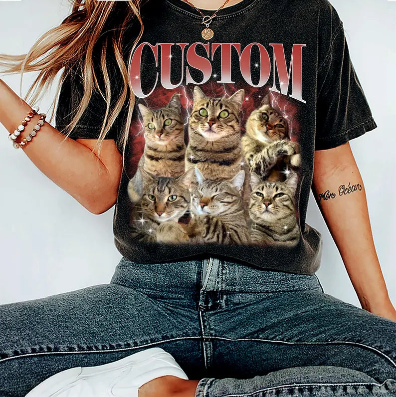 Custom Bootleg Pet Shirt, 90s Rap Style Dog Tee, Retro Pet Portrait Shirt, Personalized Funny Pet Gift for Dog Mom & Cat Dad