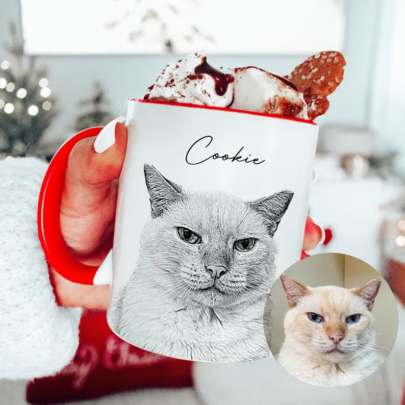 Custom Pet Portrait Coffee Mug - Personalized Gift for Dog Dad & Cat Mom
