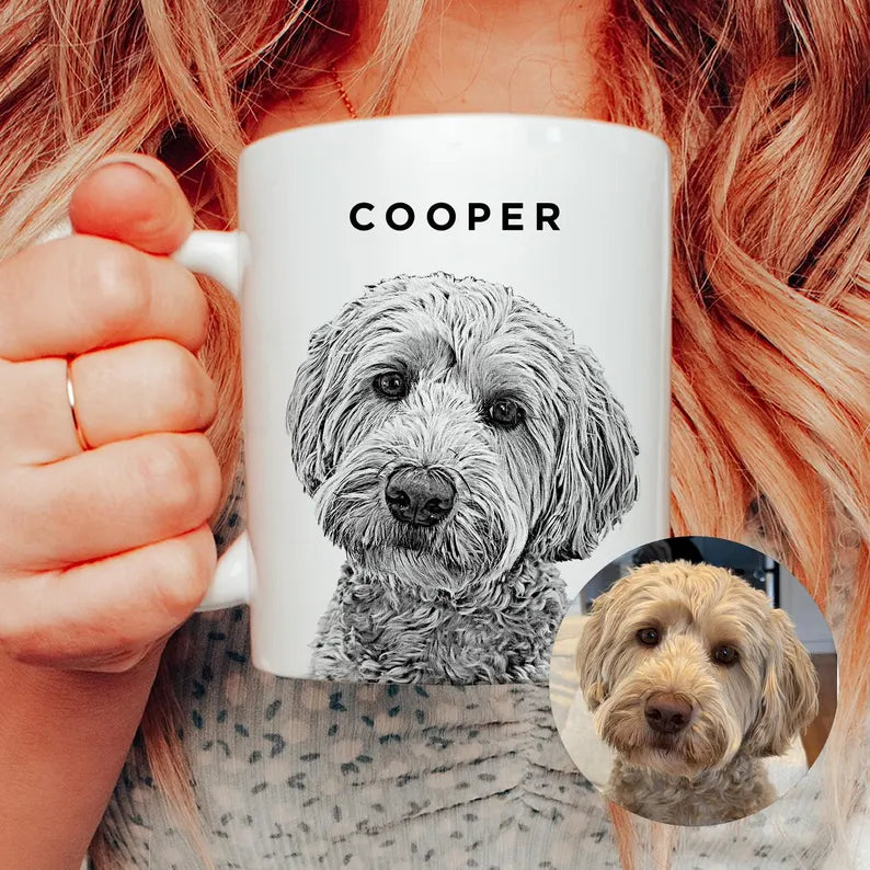 Custom Pet Portrait Coffee Mug - Personalized Gift for Dog Dad & Cat Mom