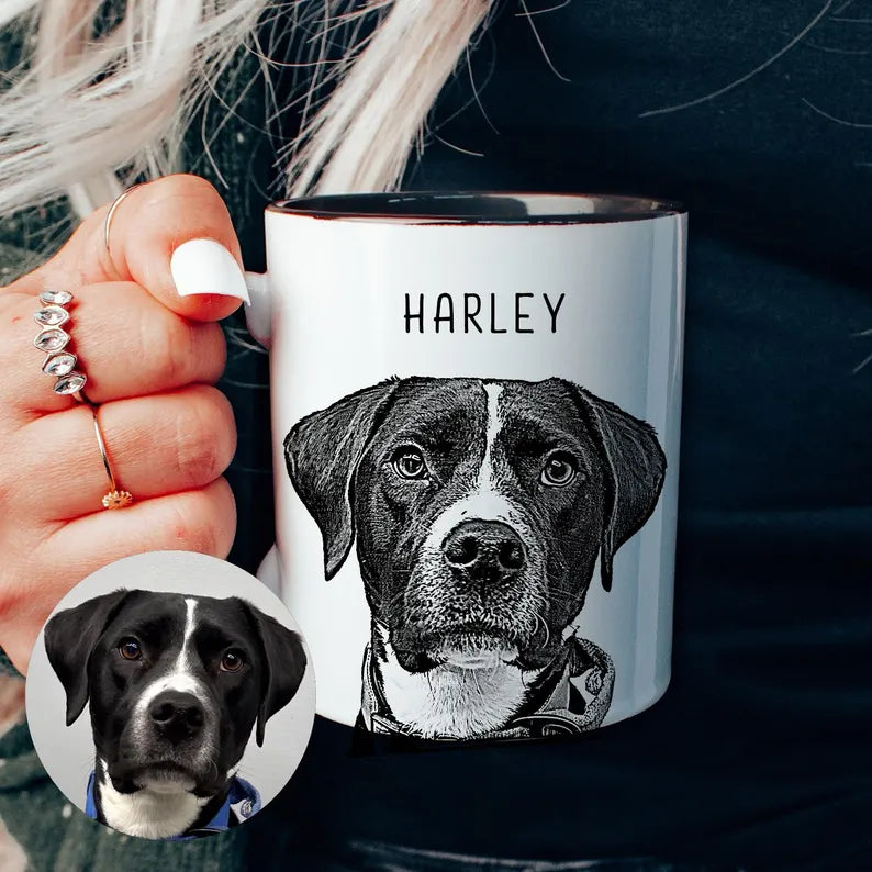 Custom Pet Portrait Coffee Mug - Personalized Gift for Dog Dad & Cat Mom