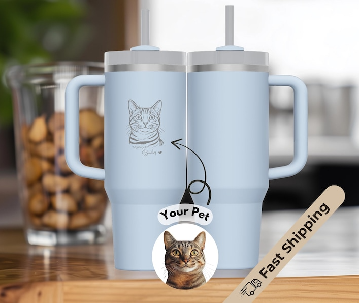 Custom Pet Tumbler, Personalized for Cat Owner, Cat Mom/Dad Gift, Multiple Cats Option