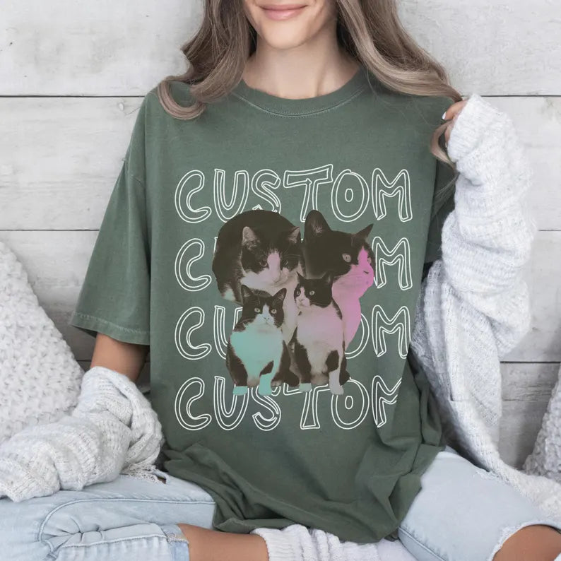 Custom Dog Photo Shirt, Personalized Cat Dog Portrait Tee, Retro Bootleg Pet T-Shirt, Y2K Pet Shirt, Dog Remembrance Gift