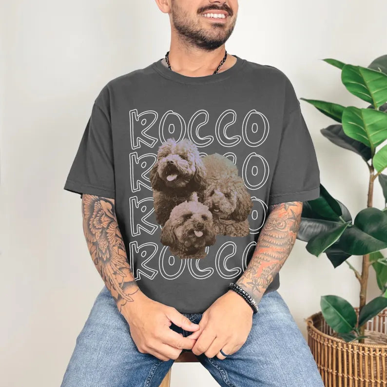 Custom Dog Photo Shirt, Personalized Cat Dog Portrait Tee, Retro Bootleg Pet T-Shirt, Y2K Pet Shirt, Dog Remembrance Gift