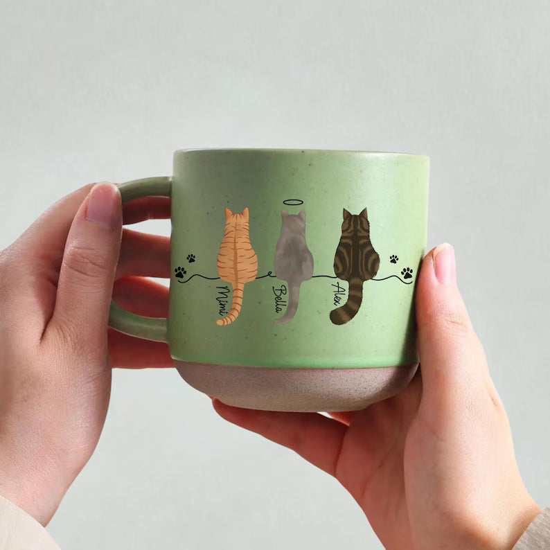 Personalised Cat Pottery Mug, Cat Memorial Gift, Cat Lovers Gift Cute Dog Cat Line Art Gift for Pet Mom/Pet Dad, Custom Cat's Name Mug