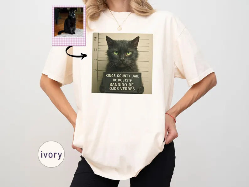 Custom Pet Mugshot T-Shirt or Sweatshirt, Personalized Dog/Cat Portrait