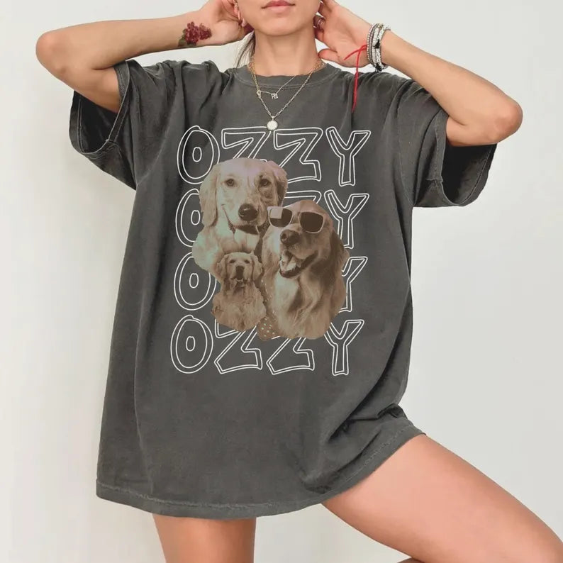 Custom Dog Photo Shirt, Personalized Cat Dog Portrait Tee, Retro Bootleg Pet T-Shirt, Y2K Pet Shirt, Dog Remembrance Gift