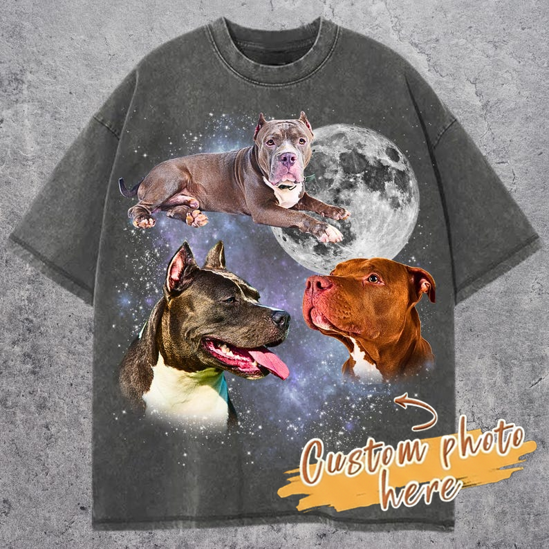 Three Pitbull Graphic T-shirts, Vintage Pitbull Moon Tshirt, Pitbull Shirt, Funny Pitbull Tee, Pitbull Meme Shirt, Pitbull Tshirt, Dog Shirt