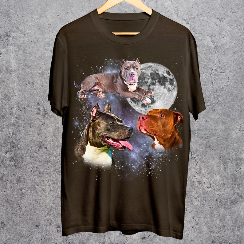 Three Pitbull Graphic T-shirts, Vintage Pitbull Moon Tshirt, Pitbull Shirt, Funny Pitbull Tee, Pitbull Meme Shirt, Pitbull Tshirt, Dog Shirt