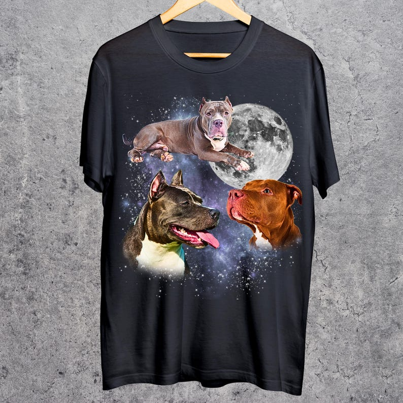 Three Pitbull Graphic T-shirts, Vintage Pitbull Moon Tshirt, Pitbull Shirt, Funny Pitbull Tee, Pitbull Meme Shirt, Pitbull Tshirt, Dog Shirt