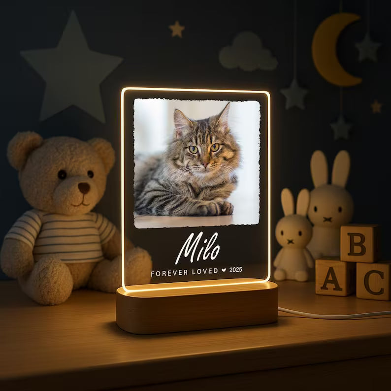 Forever Loved Pet Photo Night Light - Personalized Acrylic LED Lamp With Name - Pet Memorial & Pet Loss Gift
