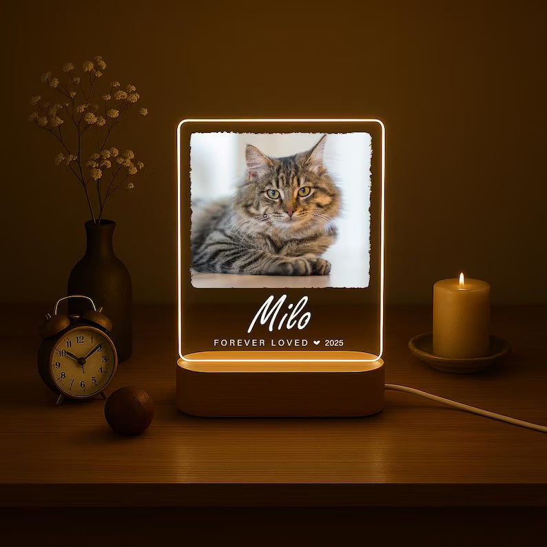 Personalized Pet Memorial Night Light: Custom Photo LED Lamp Gift Night Light